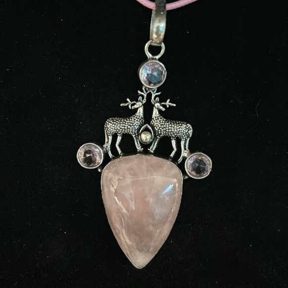 Elegant Silver and Rose Quartz Pendant 925 so unique! - Picture 2 of 4